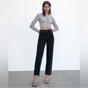 ZARA High Rise Straight Leg Jeans Raw Hem, US Women’s 8